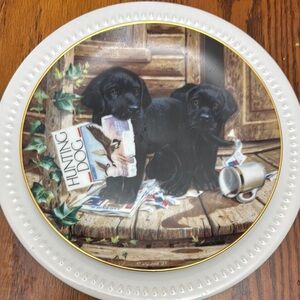 1987 Decorative Plate with Black Labrador Puppies
